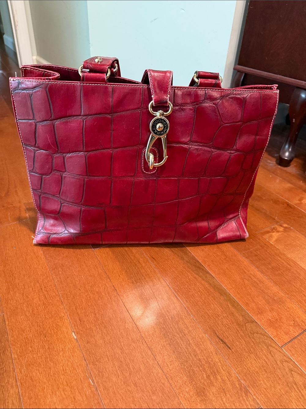 Dooney & Bourke Red Croc-Embossed Leather Tote with Gold Hardware